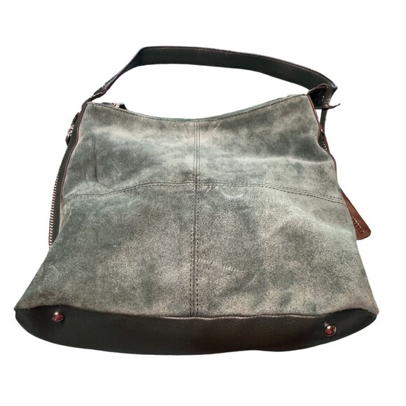 Tignanello Green Suede Genuine Leather Shoulder Bag With Zipper Closure & Patter - Picture 3 of 11